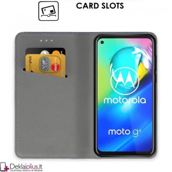 Telone atverčiamas dėklas - juodas (telefonams Motorola Moto G8)